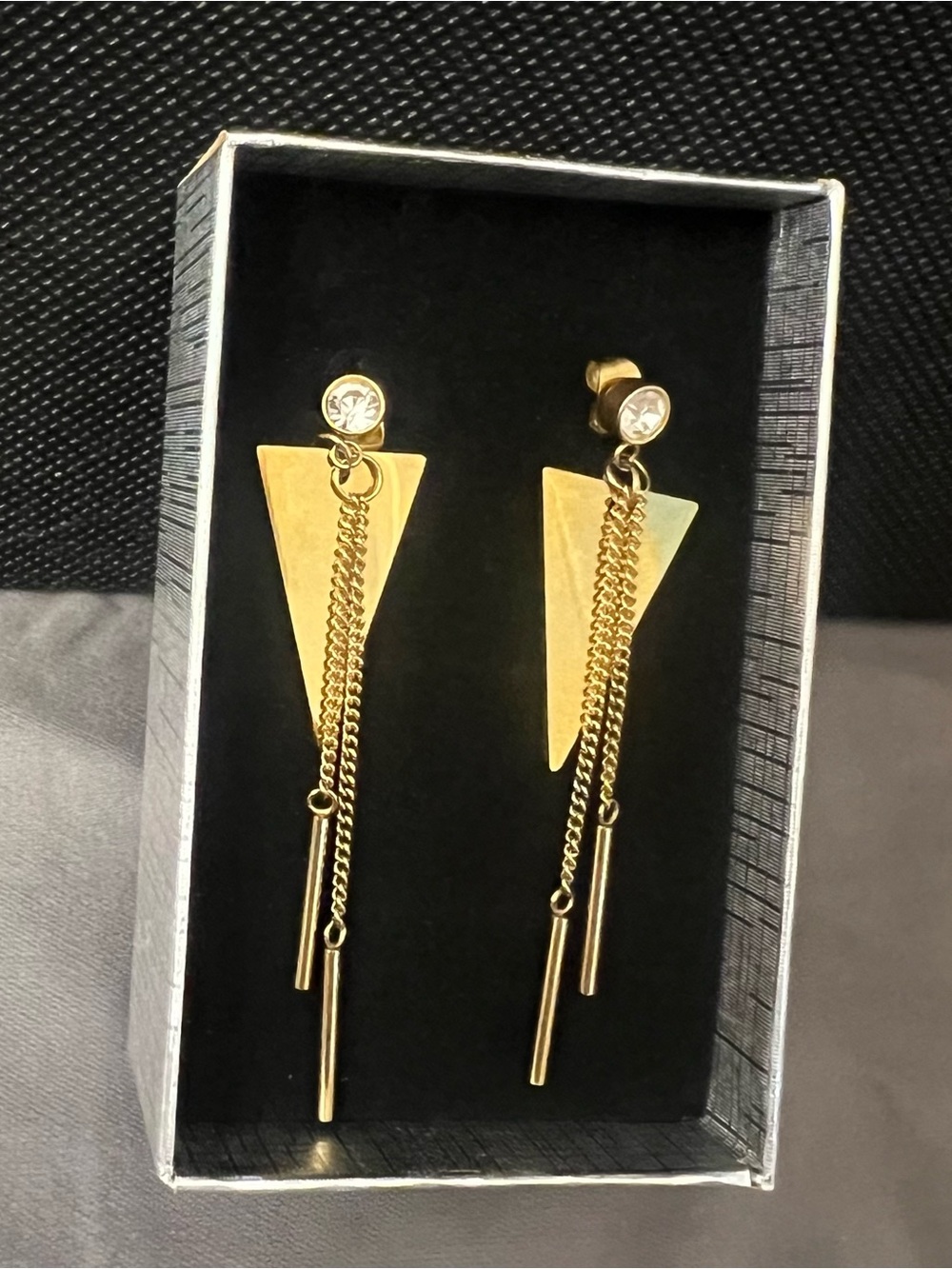 Gold Triangle Drop Earrings with Chain Tassels - Unbranded